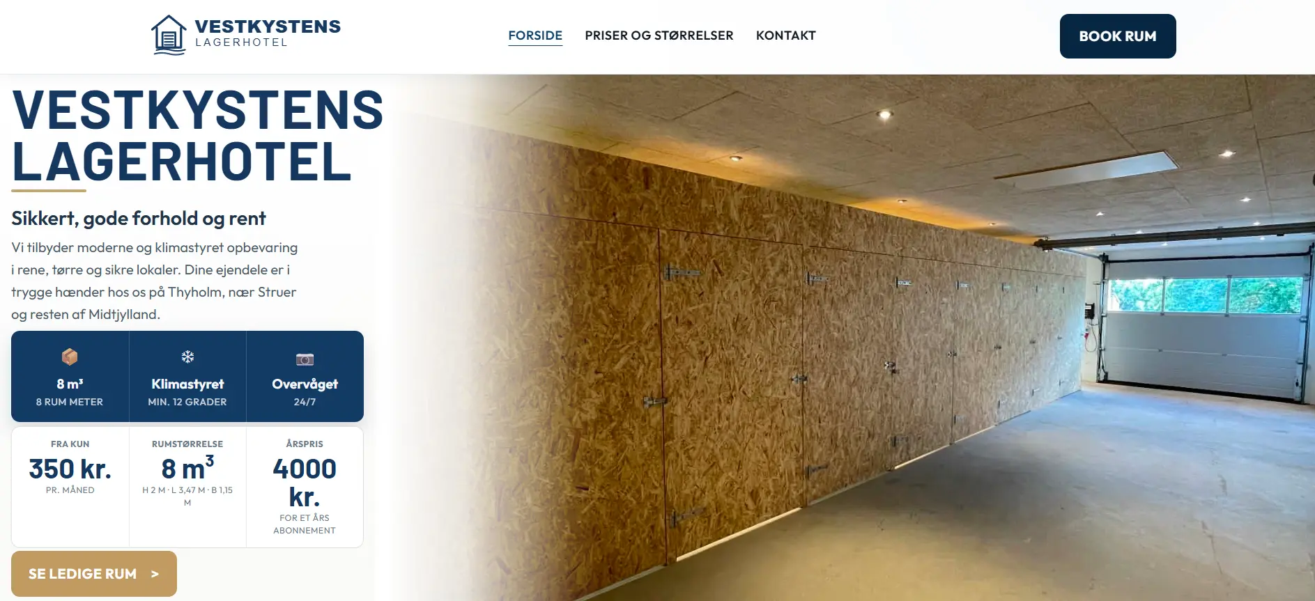 Forside af Vestkystenslagerhotel website